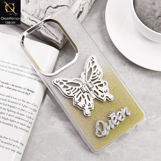 Infinix Smart 7 Cover - Golden - Trendy Queen Dual Tone Gradient Gliter Shiny Soft Case With Butterfly Kickstand Holder (Gliter Does Not Move)