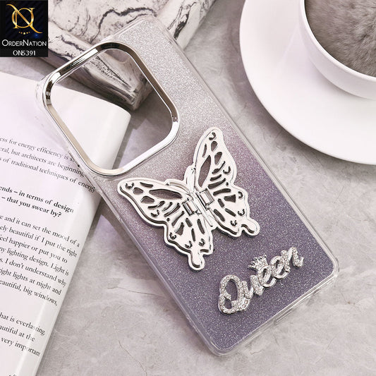 Infinix Smart 7 Cover - Purple - Trendy Queen Dual Tone Gradient Gliter Shiny Soft Case With Butterfly Kickstand Holder (Gliter Does Not Move)