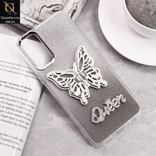 Vivo Y03t Cover - Black - Trendy Queen Dual Tone Gradient Gliter Shiny Soft Case With Butterfly Kickstand Holder (Gliter Does Not Move)