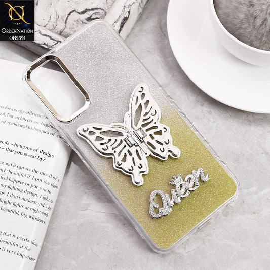 Vivo Y03t Cover - Golden - Trendy Queen Dual Tone Gradient Gliter Shiny Soft Case With Butterfly Kickstand Holder (Gliter Does Not Move)