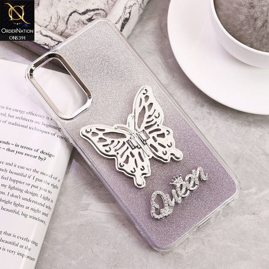 Vivo Y03t Cover - Purple - Trendy Queen Dual Tone Gradient Gliter Shiny Soft Case With Butterfly Kickstand Holder (Gliter Does Not Move)