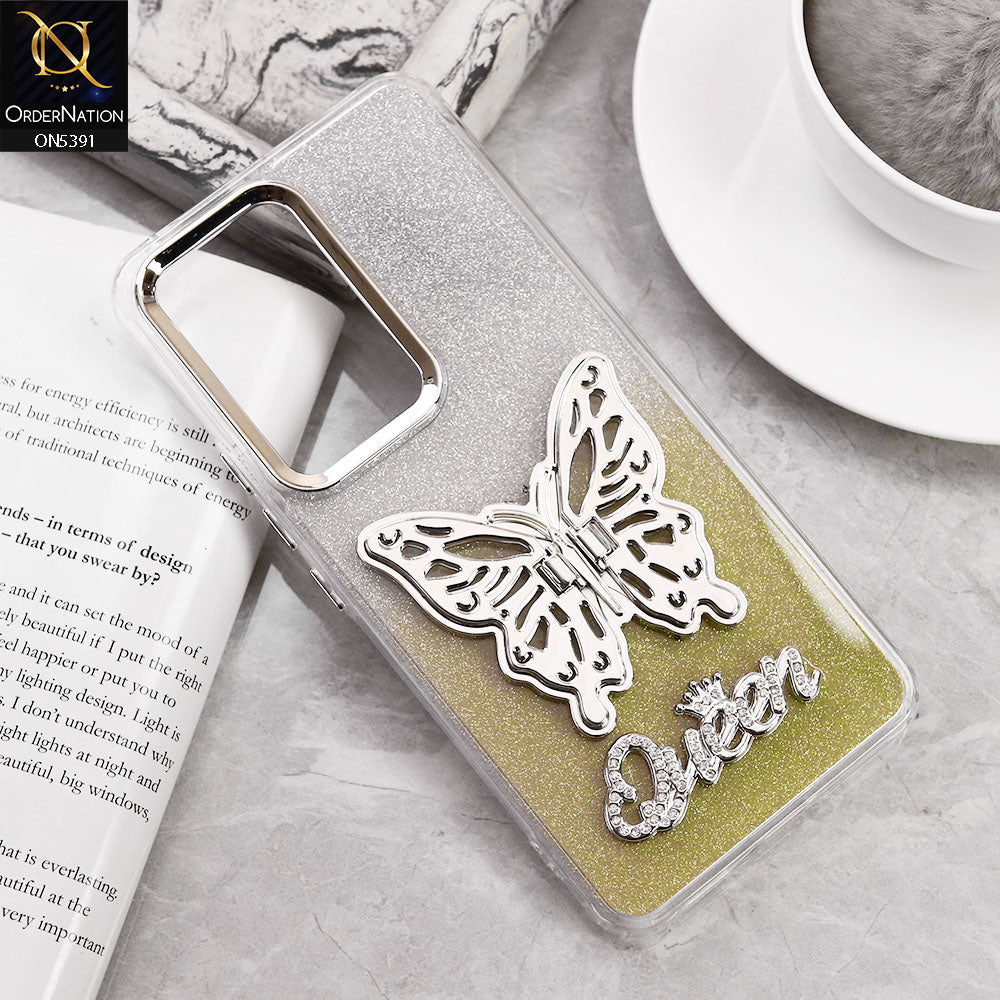 Vivo Y200e Cover - Golden - Trendy Queen Dual Tone Gradient Gliter Shiny Soft Case With Butterfly Kickstand Holder (Gliter Does Not Move)