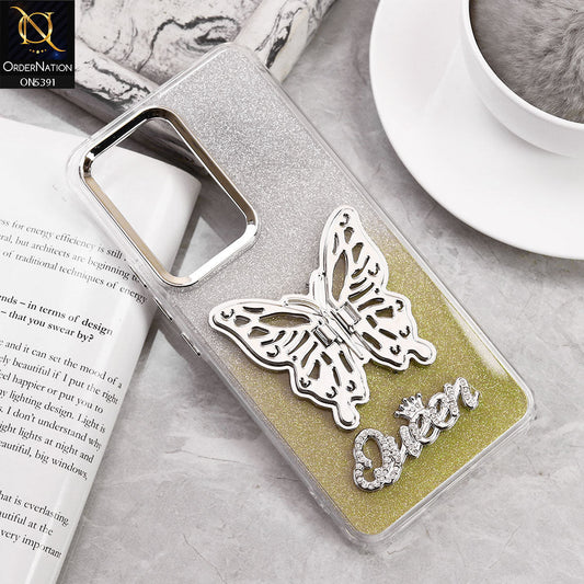 Vivo Y200e Cover - Golden - Trendy Queen Dual Tone Gradient Gliter Shiny Soft Case With Butterfly Kickstand Holder (Gliter Does Not Move)