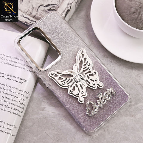 Vivo Y200e Cover - Purple - Trendy Queen Dual Tone Gradient Gliter Shiny Soft Case With Butterfly Kickstand Holder (Gliter Does Not Move)