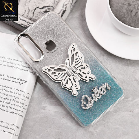Vivo Y12 Cover - Blue - Trendy Queen Dual Tone Gradient Glitter  Shiny Soft Case With Butterfly Kickstand Holder (Gliter Does Not Move)