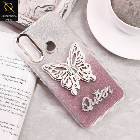 Vivo Y17 Cover - Pink - Trendy Queen Dual Tone Gradient Glitter Shiny Soft Case With Butterfly Kickstand Holder (Gliter Does Not Move)