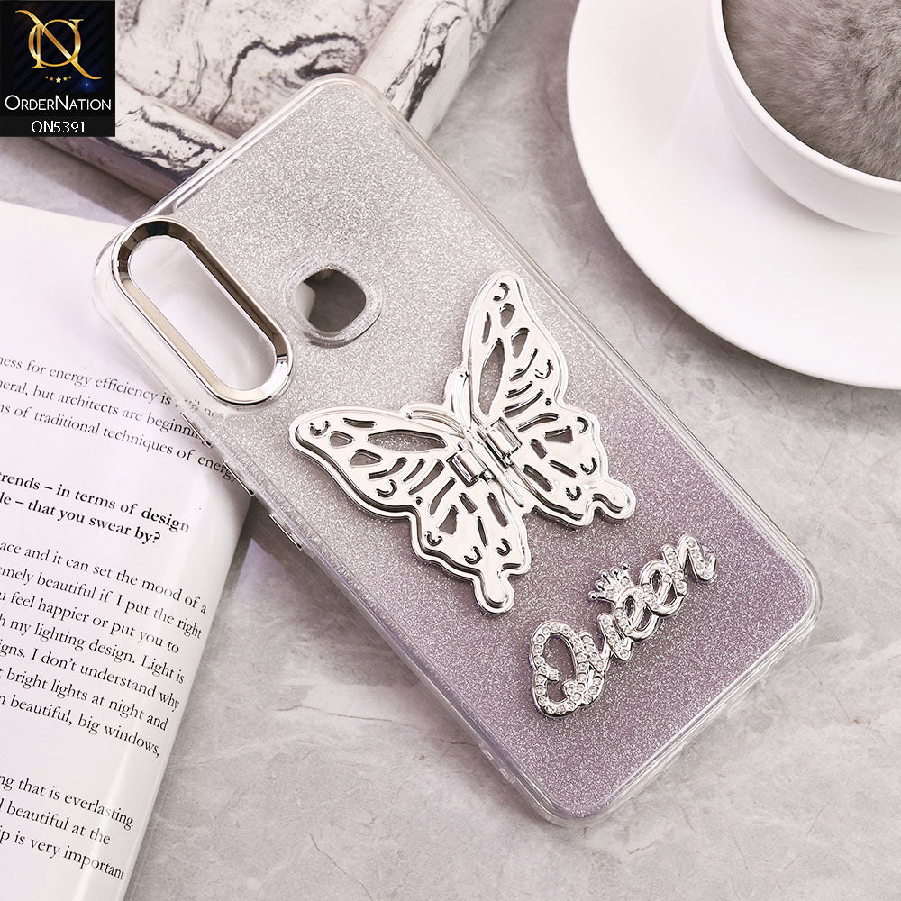 vivo Y11 Cover - Purple - Trendy Queen Dual Tone Gradient Glitter Shiny Soft Case With Butterfly Kickstand Holder (Gliter Does Not Move)