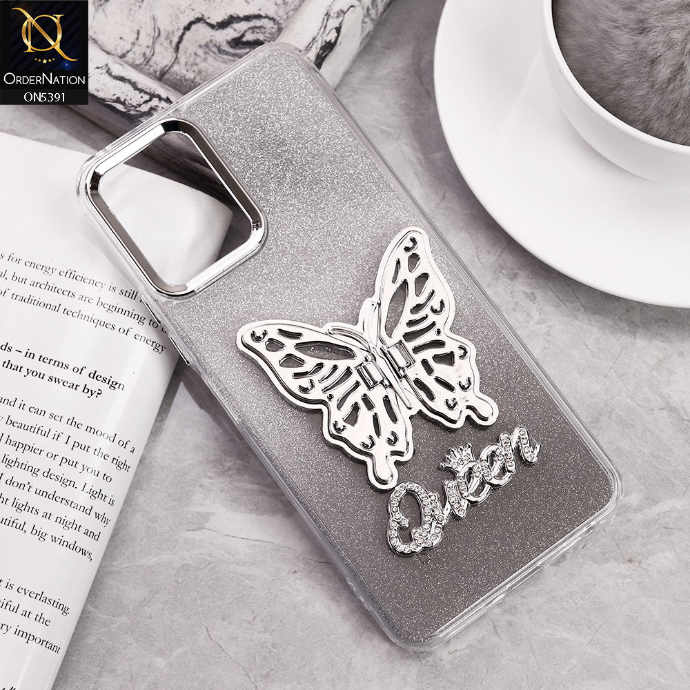 Vivo Y33t Cover - Black - Trendy Queen Dual Tone Gradient Gliter Shiny Soft Case With Butterfly Kickstand Holder (Gliter Does Not Move)