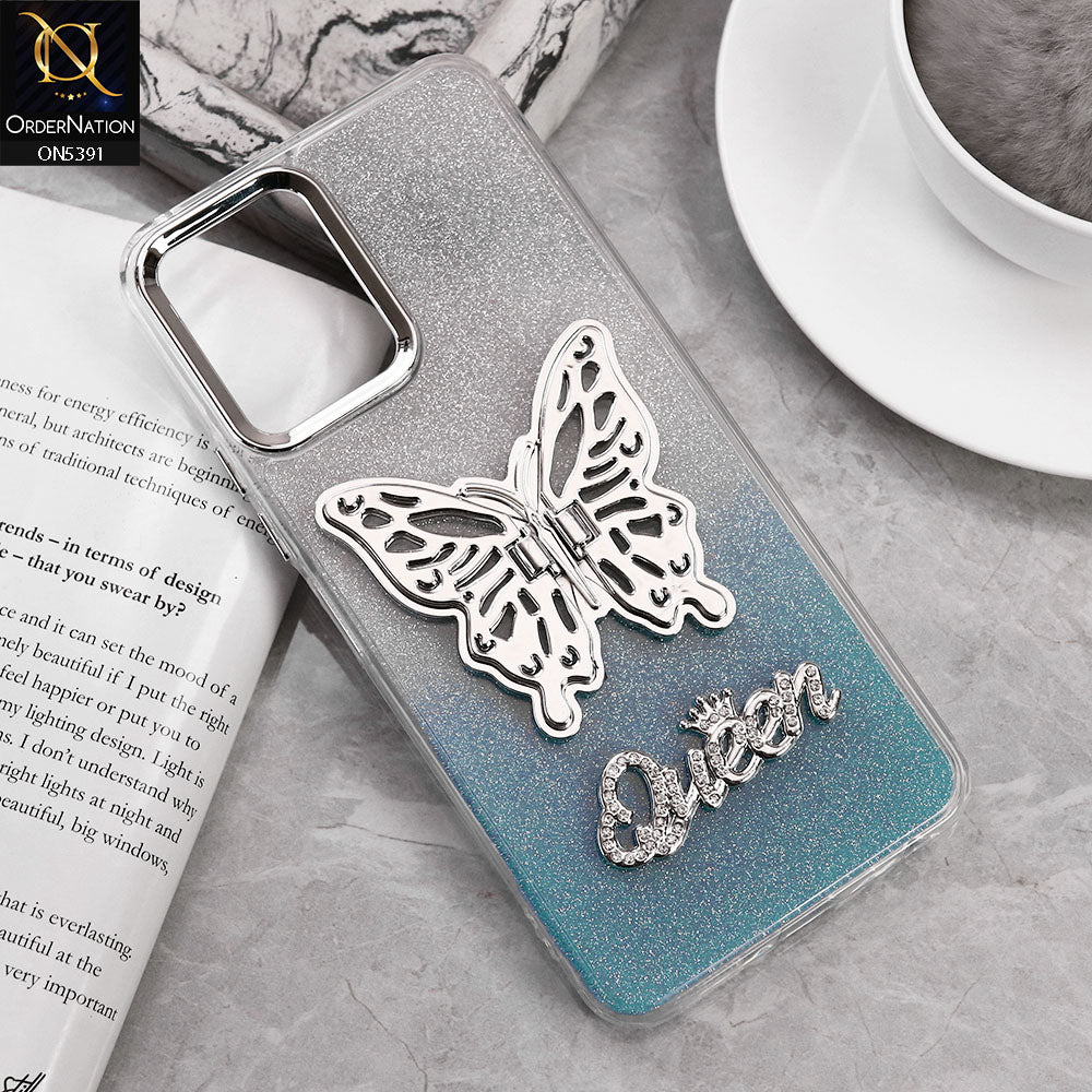 Vivo Y32 Cover - Blue - Trendy Queen Dual Tone Gradient Gliter Shiny Soft Case With Butterfly Kickstand Holder (Gliter Does Not Move)
