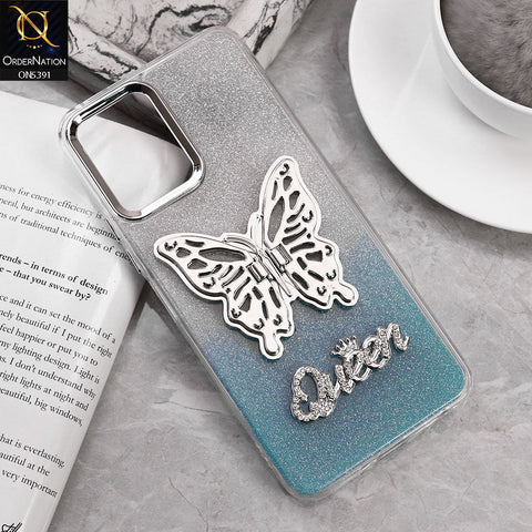 Vivo Y32 Cover - Blue - Trendy Queen Dual Tone Gradient Gliter Shiny Soft Case With Butterfly Kickstand Holder (Gliter Does Not Move)