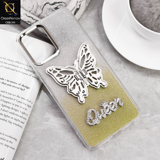 Vivo Y33s Cover - Golden - Trendy Queen Dual Tone Gradient Gliter Shiny Soft Case With Butterfly Kickstand Holder (Gliter Does Not Move)