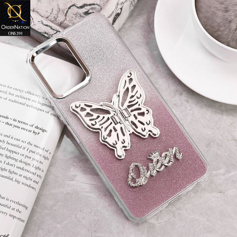 Vivo Y32 Cover - Pink - Trendy Queen Dual Tone Gradient Gliter Shiny Soft Case With Butterfly Kickstand Holder (Gliter Does Not Move)