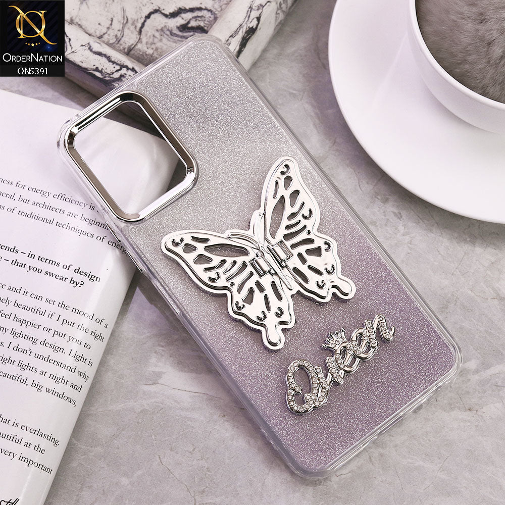 Vivo Y33t Cover - Purple - Trendy Queen Dual Tone Gradient Gliter Shiny Soft Case With Butterfly Kickstand Holder (Gliter Does Not Move)