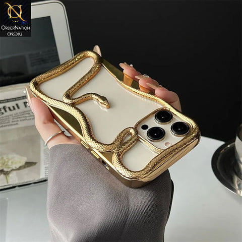 iPhone 14 Pro Max  Cover - Golden -  New 3D Olige Hollow Shiny Plating Heat Dissipation Soft Case
