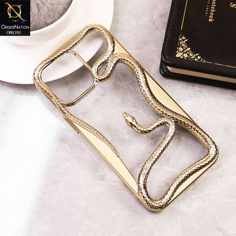 iPhone 14 Pro Max  Cover - Golden -  New 3D Olige Hollow Shiny Plating Heat Dissipation Soft Case