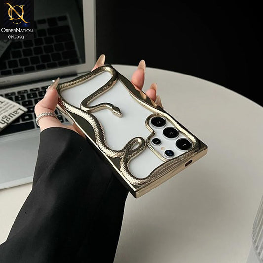 Samsung Galaxy S25 Ultra Cover - Golden -  New 3D Olige Hollow Shiny Plating Heat Dissipation Soft Casee
