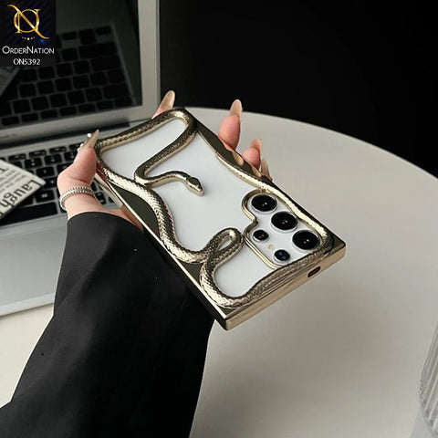 Samsung Galaxy S25 Ultra Cover - Golden -  New 3D Olige Hollow Shiny Plating Heat Dissipation Soft Casee