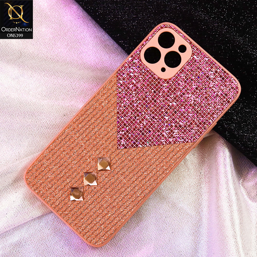 iPhone 11 Pro Cover - Pink - Luxury 3D Woven Pattern Shiny Soft Case With Camera Protection