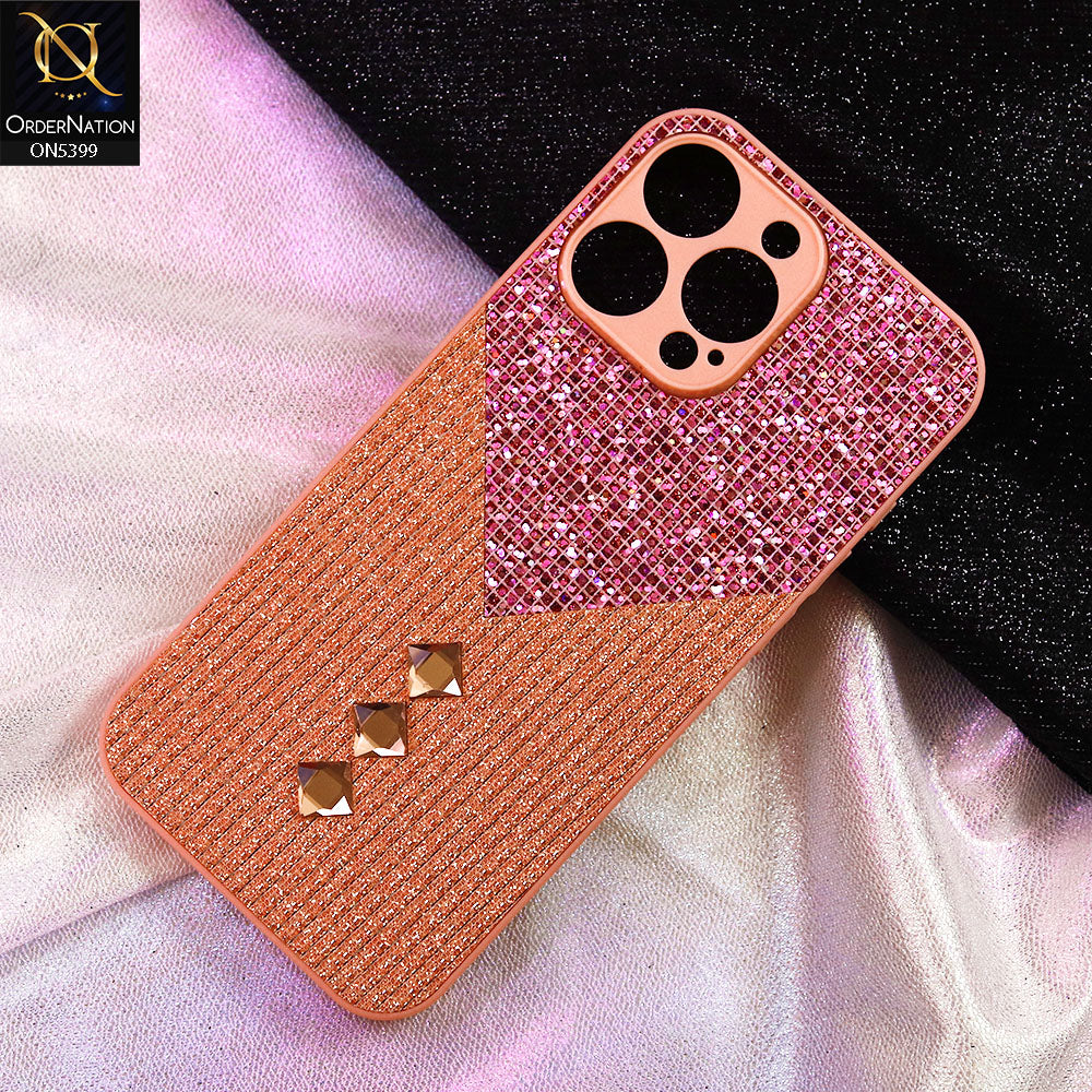 iPhone 14 Pro Max Cover - Pink - Luxury 3D Woven Pattern Shiny Soft Case With Camera Protection