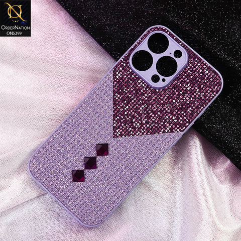 iPhone 14 Pro Max Cover - Purple - Luxury 3D Woven Pattern Shiny Soft Case With Camera Protection