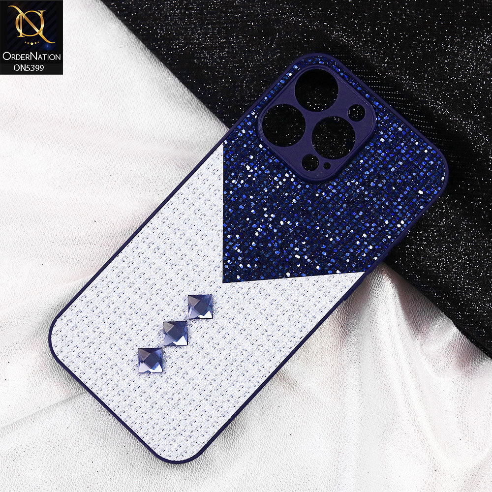 iPhone 16 Pro Max Cover - Blue - Luxury 3D Woven Pattern Shiny Soft Case With Camera Protection