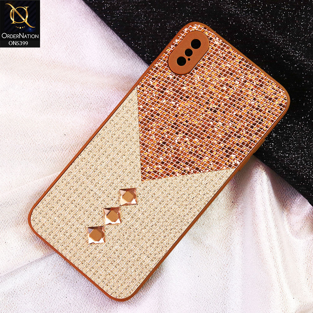 iPhone XS Max Cover - Brown - Luxury 3D Woven Pattern Shiny Soft Case With Camera Protection