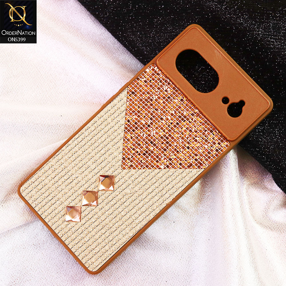 Google Pixel 6 Cover - Brown - Luxury 3D Woven Pattern Shiny Soft Case With Camera Protection