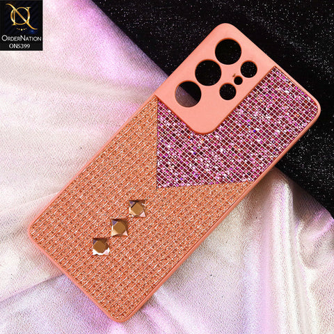 Samsung Galaxy S21 Ultra Cover - Pink - Luxury 3D Woven Pattern Shiny Soft Case With Camera Protection