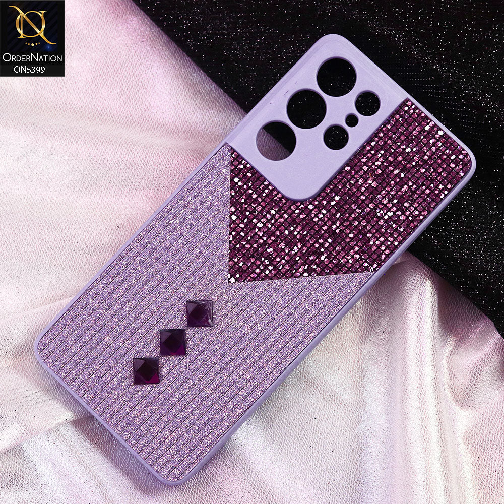 Samsung Galaxy S21 Ultra Cover - Purple - Luxury 3D Woven Pattern Shiny Soft Case With Camera Protection