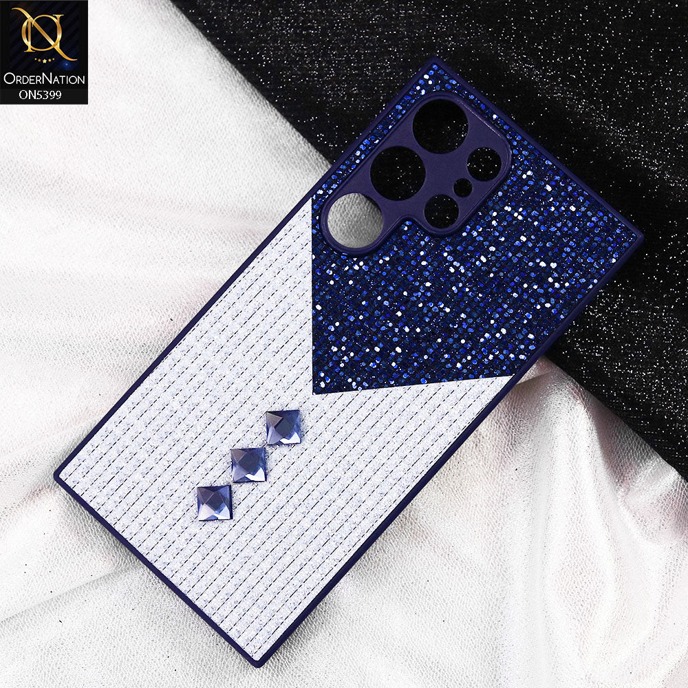 Samsung Galaxy S22 Ultra Cover - Blue - Luxury 3D Woven Pattern Shiny Soft Case With Camera Protection