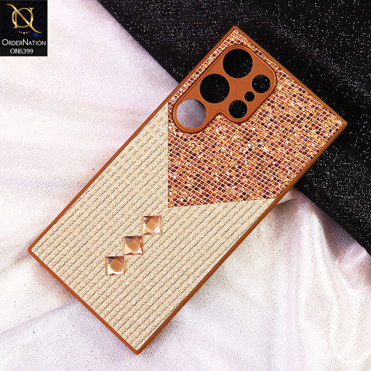 Samsung Galaxy S22 Ultra Cover - Brown - Luxury 3D Woven Pattern Shiny Soft Case With Camera Protection
