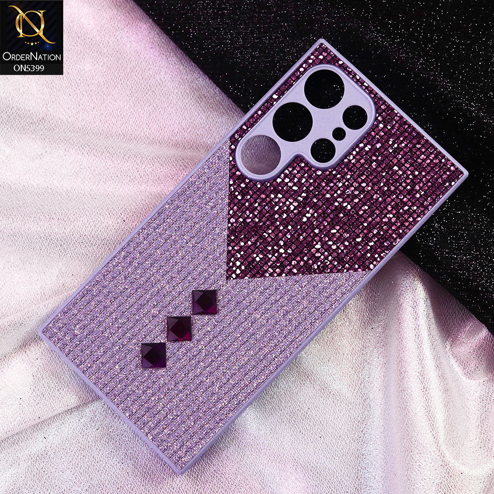 Samsung Galaxy S22 Ultra Cover - Purple - Luxury 3D Woven Pattern Shiny Soft Case With Camera Protection