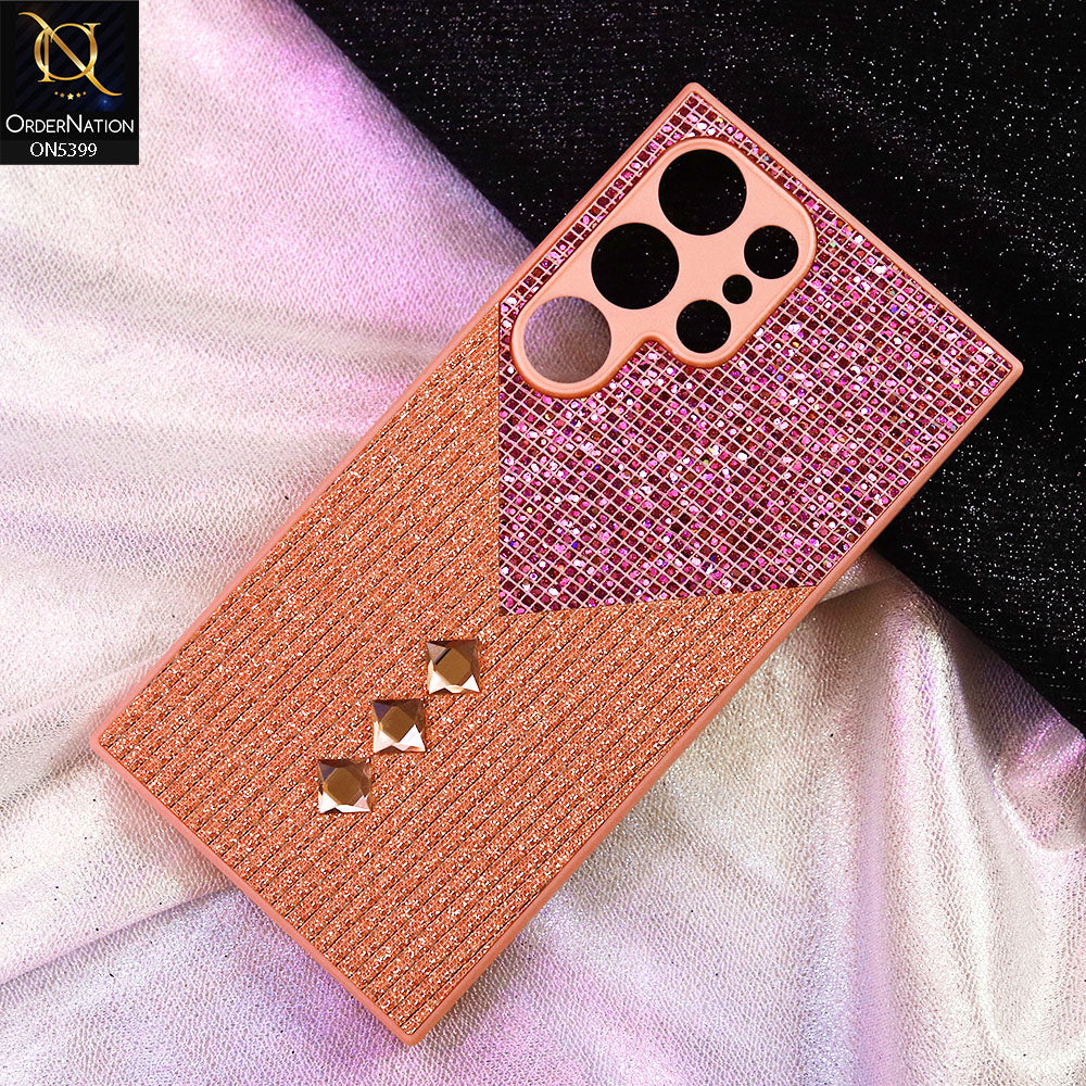 Samsung Galaxy S23 Ultra Cover - Pink - Luxury 3D Woven Pattern Shiny Soft Case With Camera Protection