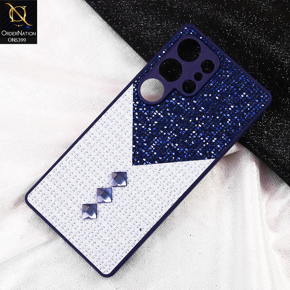 Samsung Galaxy S25 Ultra Cover - Blue - Luxury 3D Woven Pattern Shiny Soft Case With Camera Protection