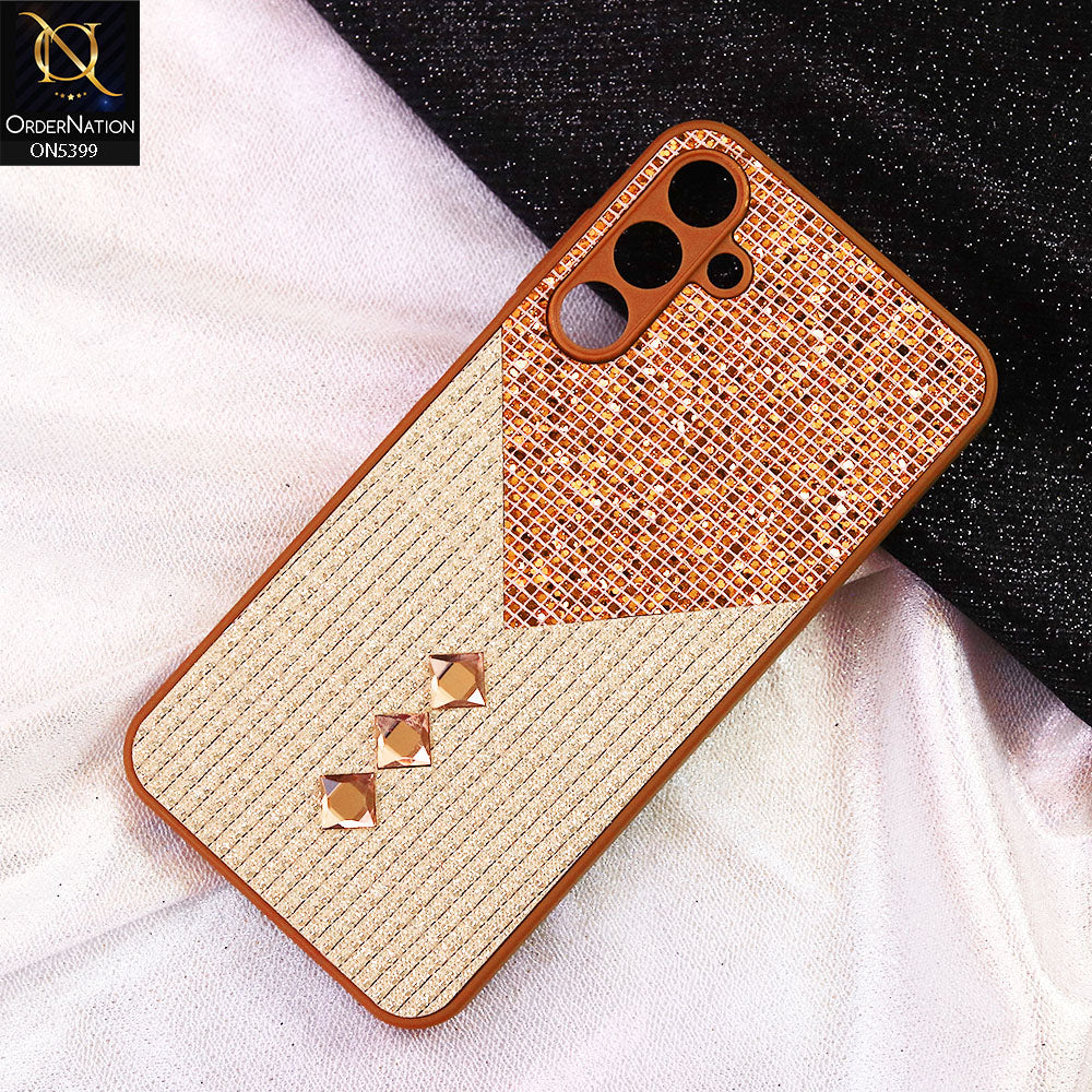 Samsung Galaxy A15 4G Cover - Brown - Luxury 3D Woven Pattern Shiny Soft Case With Camera Protection