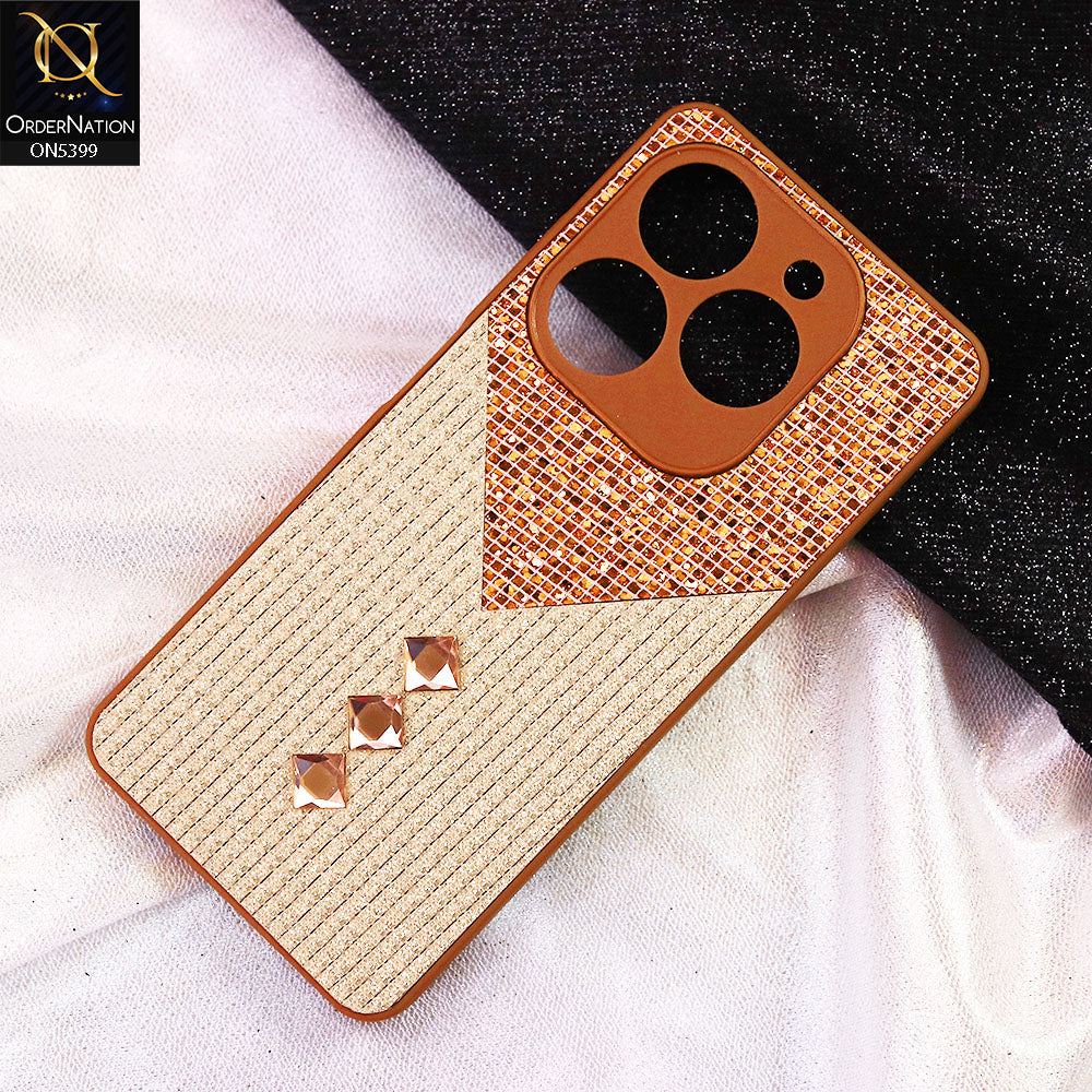 Infinix Smart 8 Pro Cover - Brown - Luxury 3D Woven Pattern Shiny Soft Case With Camera Protection