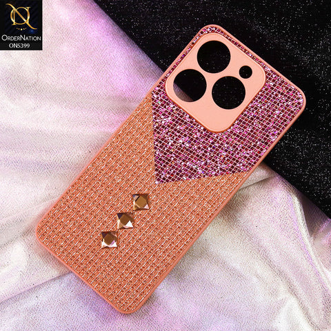 Itel P55 4G Cover - Pink - Luxury 3D Woven Pattern Shiny Soft Case With Camera Protection