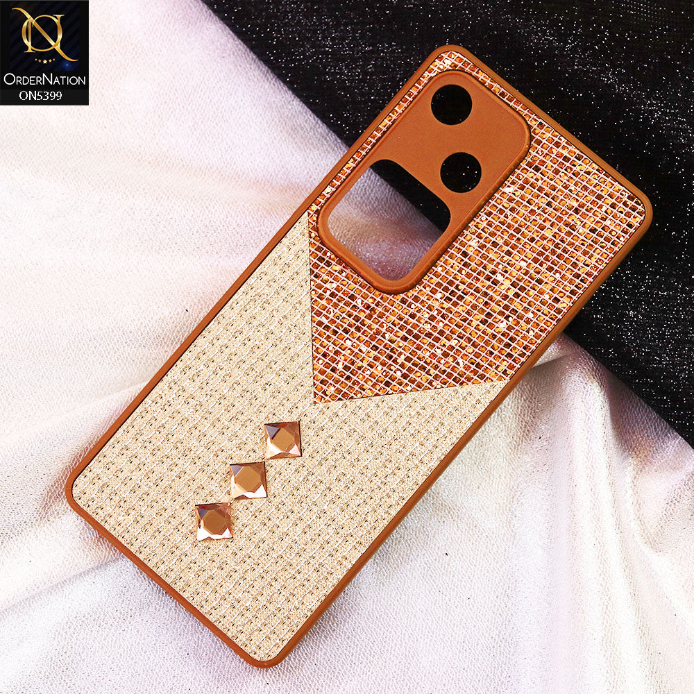 Vivo V30 Cover - Brown - Luxury 3D Woven Pattern Shiny Soft Case With Camera Protection