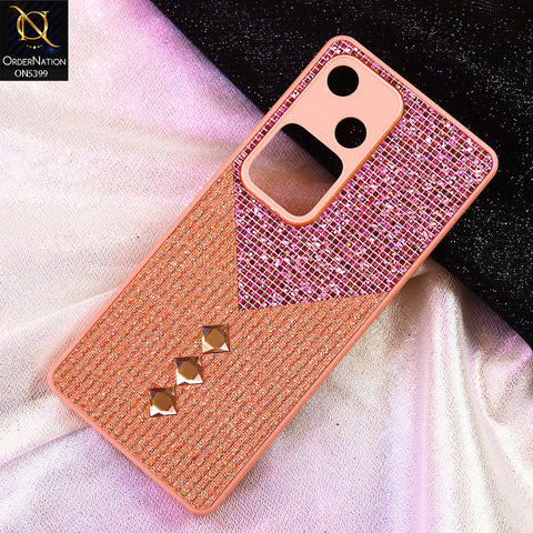 Vivo V30 Cover - Pink - Luxury 3D Woven Pattern Shiny Soft Case With Camera Protection