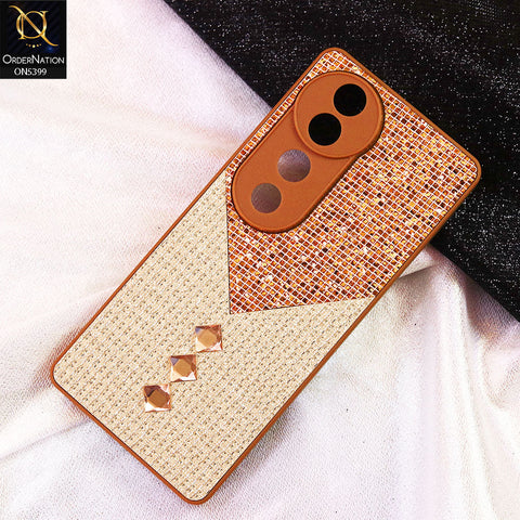 Vivo V40 Cover - Brown - Luxury 3D Woven Pattern Shiny Soft Case With Camera Protection