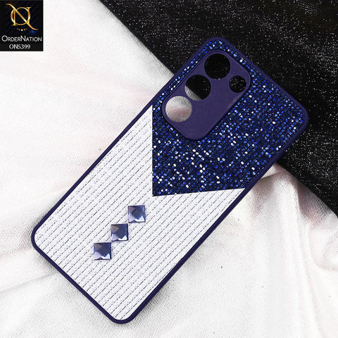 Vivo Y200e Cover - Blue - Luxury 3D Woven Pattern Shiny Soft Case With Camera Protection