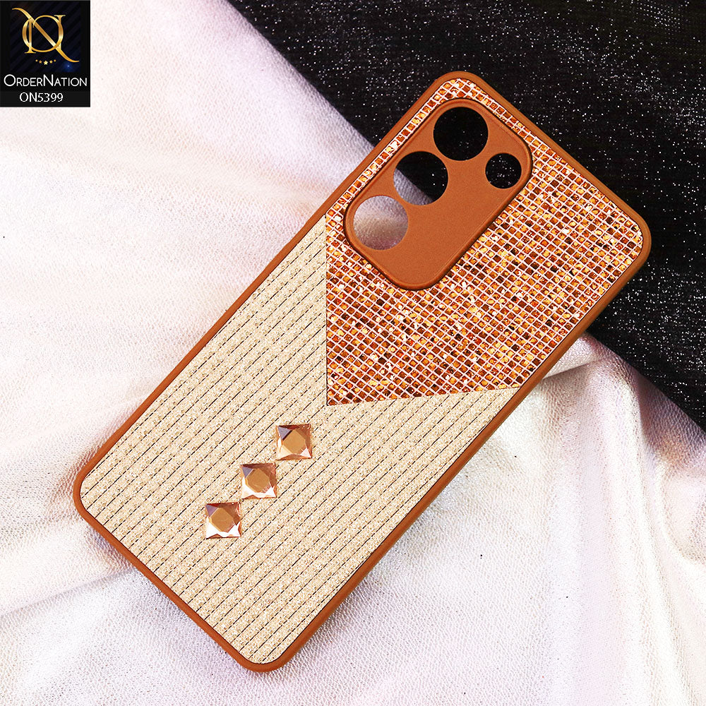 Vivo Y200e Cover - Brown - Luxury 3D Woven Pattern Shiny Soft Case With Camera Protection