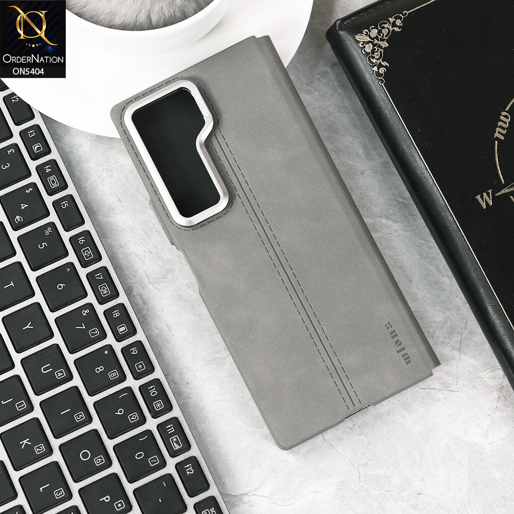 Samsung Galaxy Z Fold 6 5G Cover - Gray -  New  Wlons PU Leather  ShockProof Soft  Flip Case