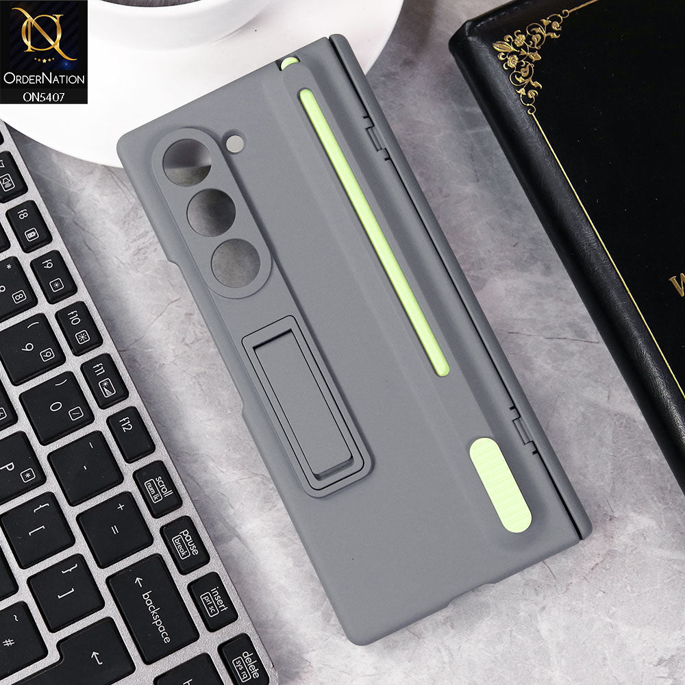 Samsung Galaxy Z Fold 6 5G Cover - Gray -  Trendy New Matte Slim S Pen With Kick Stand Holder Case