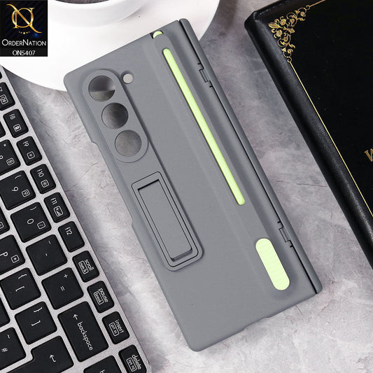 Samsung Galaxy Z Fold 6 5G Cover - Gray -  Trendy New Matte Slim S Pen With Kick Stand Holder Case