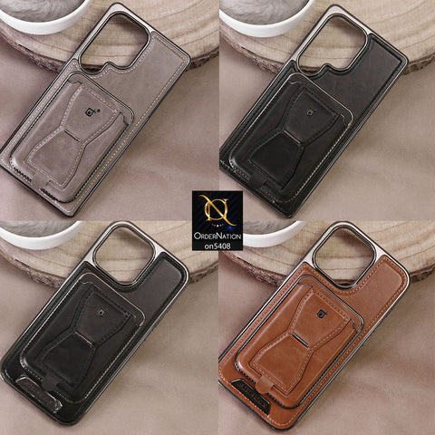 Samsung Galaxy S25 Ultra Cover - Skin - Rimbmax Premium Leather Protective Case With Portable Folding Bracket Card Holder
