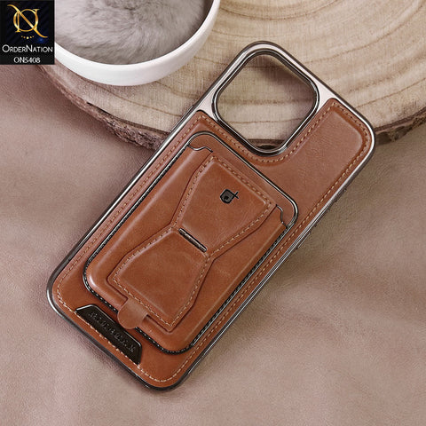 IPhone 16 Pro Max Cover - Brown - Rimbmax Premium Leather Protective Case With Portable Folding Bracket Card Holder