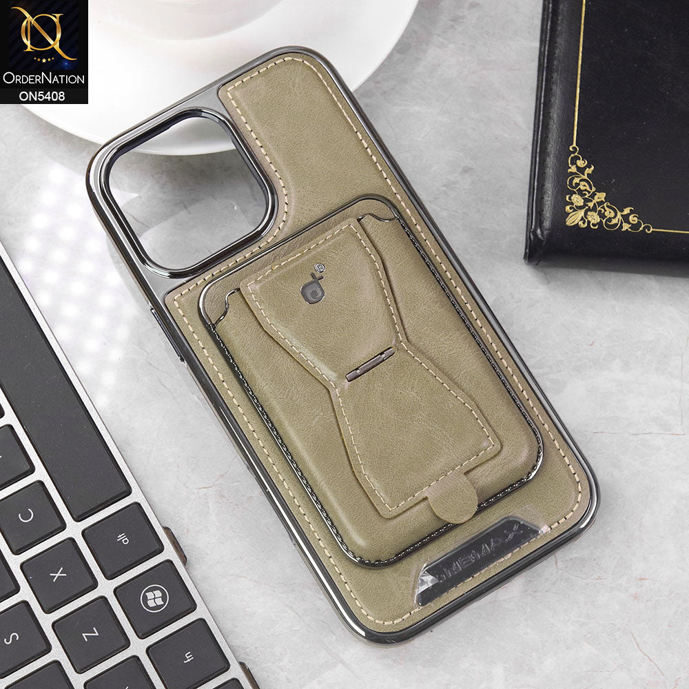 iPhone 16 Pro Max Cover - Gray -  Rimbmax Premium Leather Protective Case With Portable Folding Bracket Card Holder