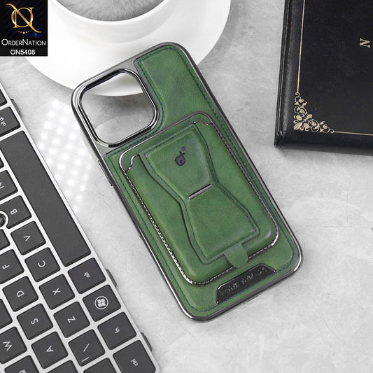 iPhone 16 Pro Max Cover - Green -  Rimbmax Premium Leather Protective Case With Portable Folding Bracket Card Holder