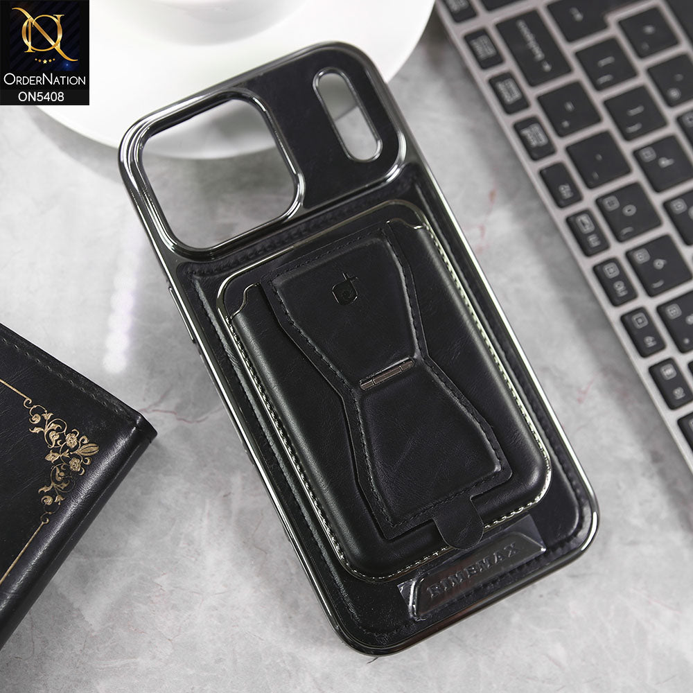 iPhone 17 Pro Max Cover - Black - Rimbmax Premium Leather Protective Case With Portable Folding Bracket Card Holder